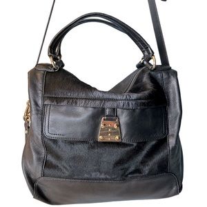 Vince Camuto Black Leather & Calf Hair Shoulder Bag Purse